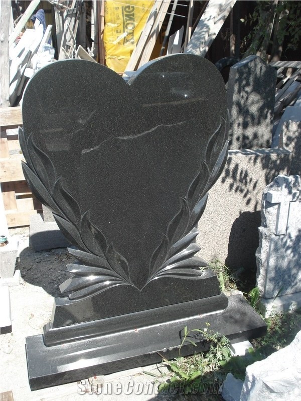 Black Heart with Flower Tombstone Granite