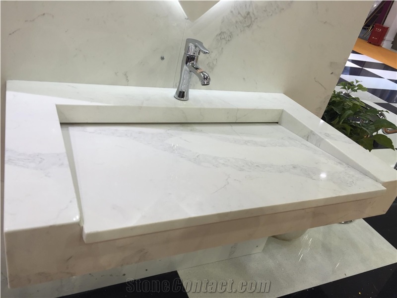 Calacatte White Quartz for Bathroom Sinks Ms7004