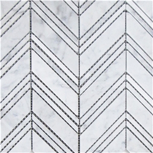 Carrara White 1x4 Chevron Mosaic Tile Lines Honed