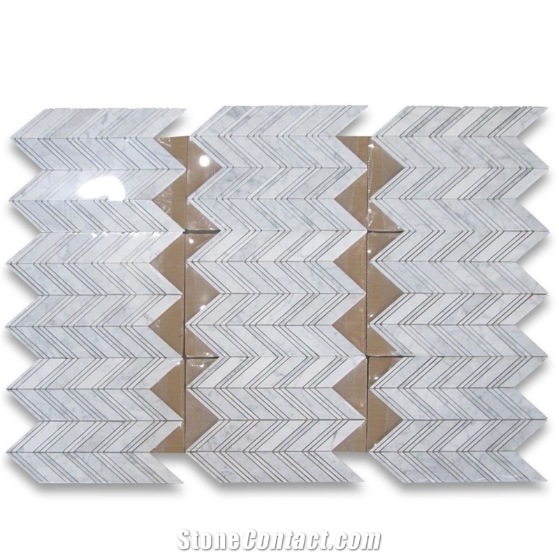 Carrara White 1x4 Chevron Mosaic Tile Lines Honed