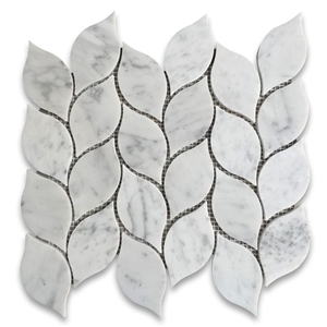 Carrara White Marble Leaf Shape Medi Mosaic Honed