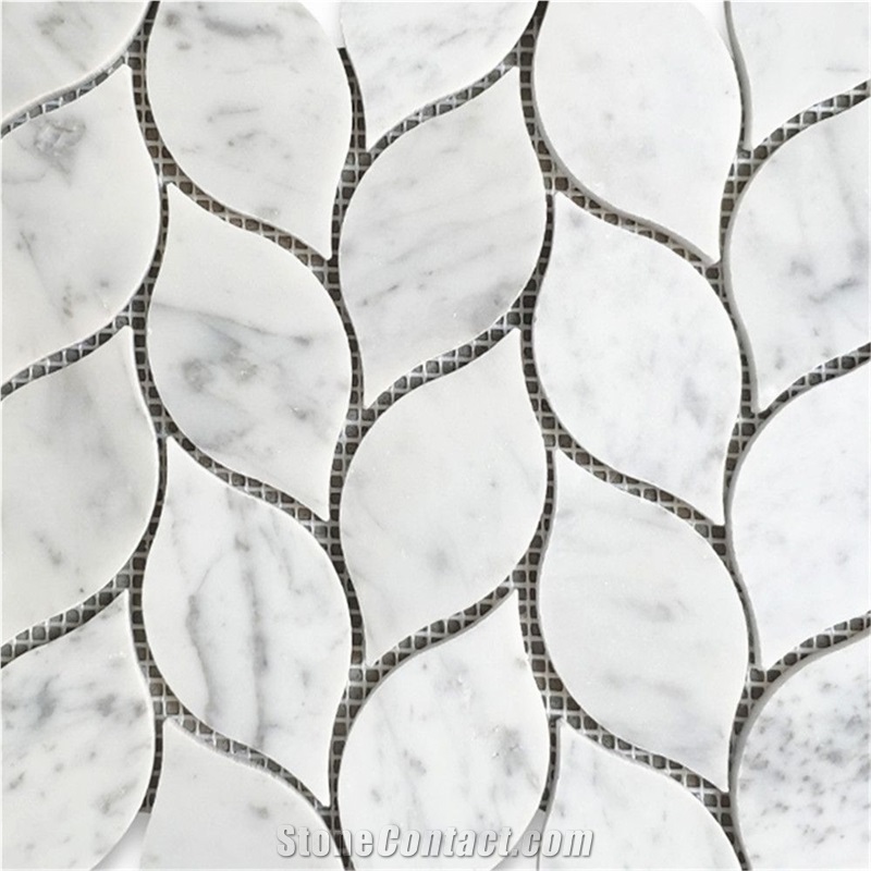 Carrara White Marble Leaf Shape Medi Mosaic Honed