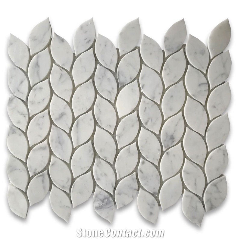 Carrara White Mini Leaf Shape Mosaic Tile Polished