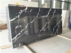 China Black with Vein Quartz Stone Slabs Ms6222