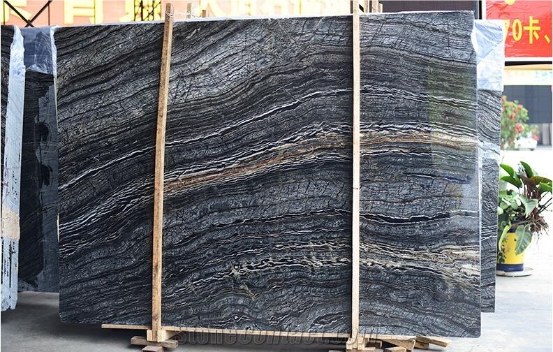 Chinese Dark Wooden Grain Black Zebra Marble