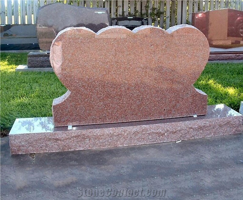 Double Heart Red Granite Monuments