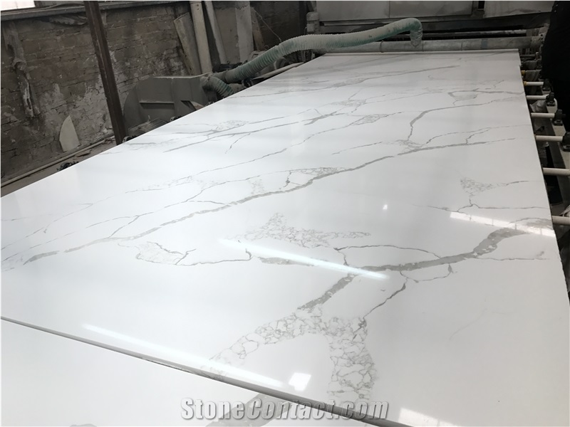 Hot Sale China Quartz Calacatte White Slabs Ms7006
