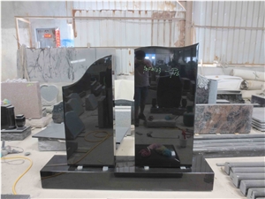 Indian Black Granite Two Pieces Upright Tombstone