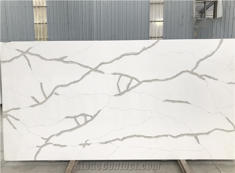 Ms7009artificial Calacatta Quartz Stone White Slab