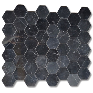 Nero Marquina Black Marble 5 Inch Hexagon Mosaic