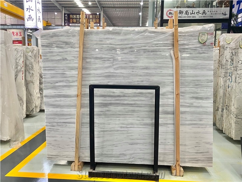 Nestos White Wood Marble Slabs for Wall Covering