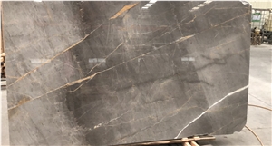 New Castle Grey Marble Slabs with Gold Lines