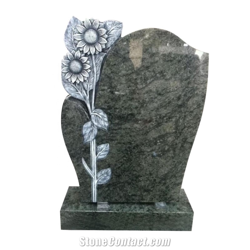 Oliver Green Granite Sunflower Carving Headstones