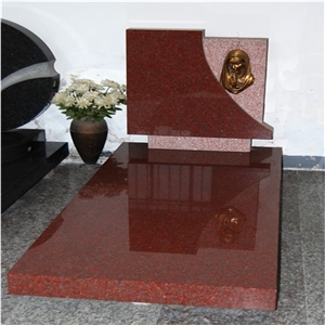 Polished Red Granite with Gole Engraved Tombstones