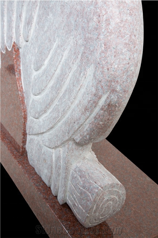 Single Red Granite Upright Owl Shaped Headstones