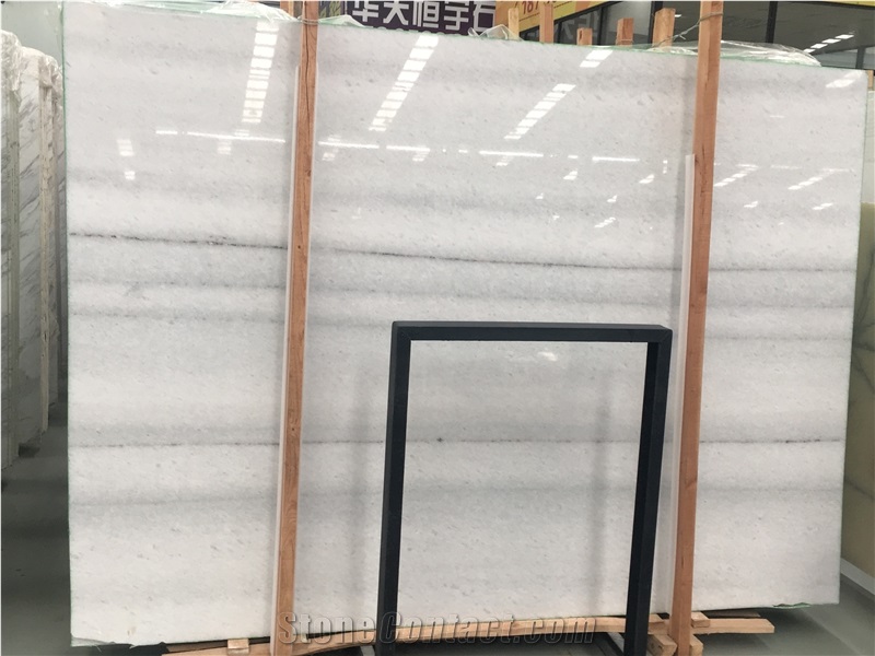 Straight Grey Line White Crystal Marble Slabs