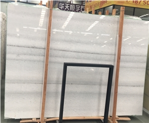 Straight Grey Line White Crystal Marble Slabs
