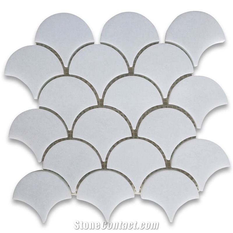 Thassos Marble Grand Fish Scale Fan Shape Mosaic