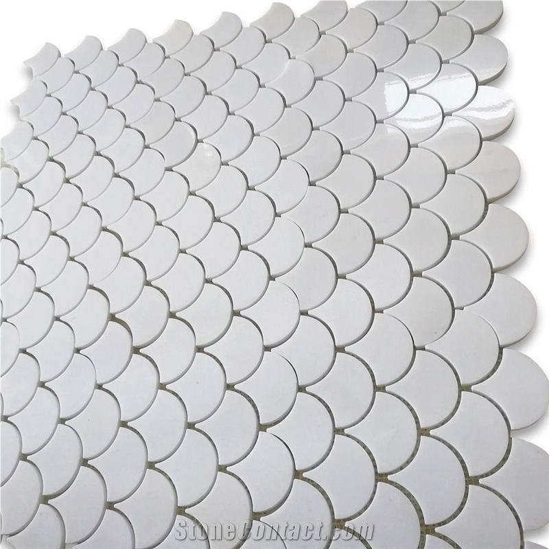 Thassos Marble Grand Fish Scale Fan Shape Mosaic