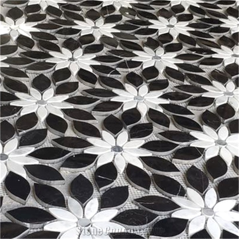 Wildflower Rain Flower Waterjet Marble Mosaic Tile