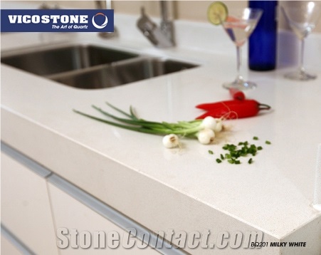 Quartz Countertop Vicostone Bq201 Milky White Quartz Kitchen Counter