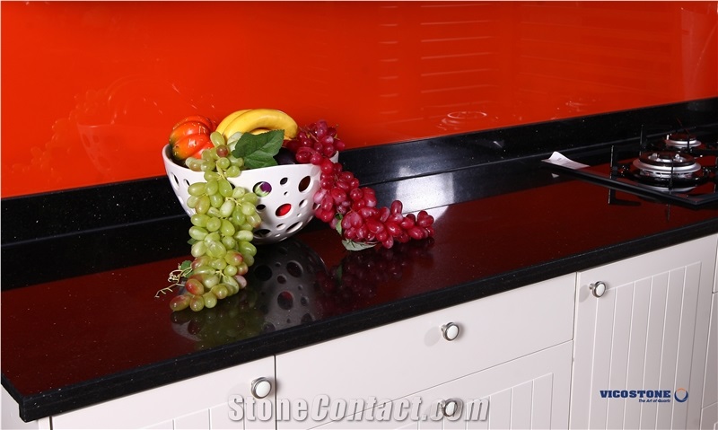 Sparkling Black Quartz Kitchen Countertop Vicostone Bc1000
