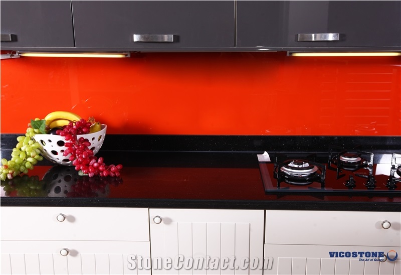 Sparkling Black Quartz Kitchen Countertop Vicostone Bc1000