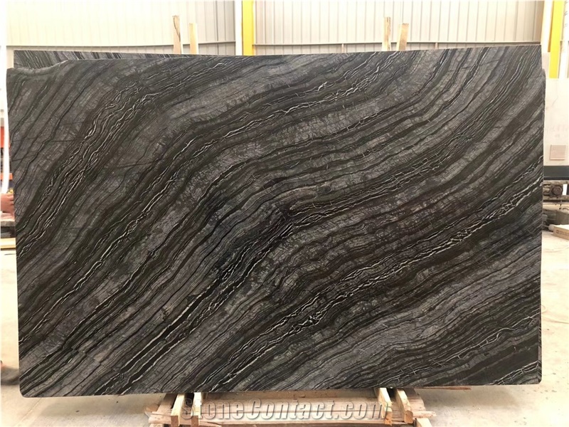 Black Silver Wave Marble Slabs Bookmatch