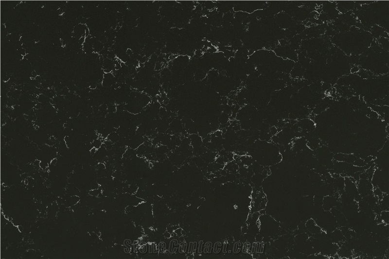 Black Quartz Slabs with White Pattern