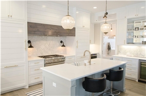 White Pure Color Quartz Stone Kitchen Countertop