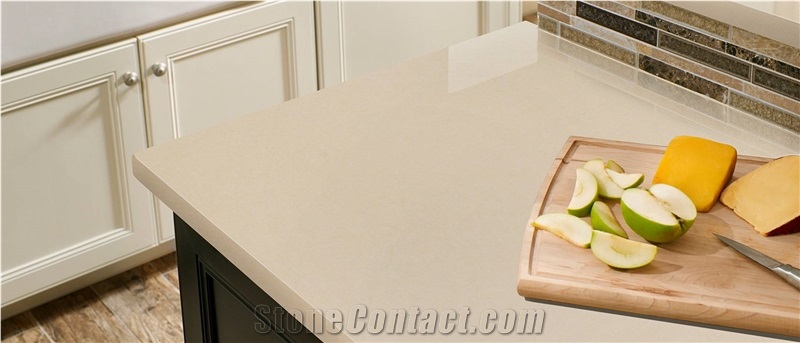 Zd Beige Solid Color Quartz Stone Kitchen Countertop