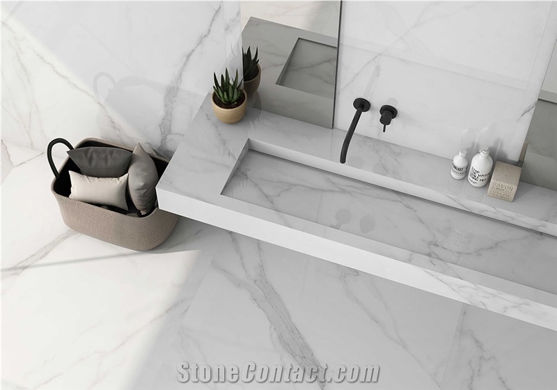 Ariston White Artificial Marble Bathroom Countertops