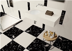 Artificial Marble Black Color White Pattern Tiles