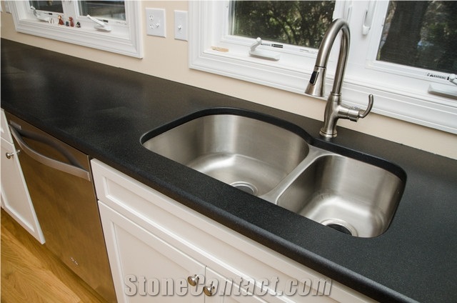 Apartment Project Honed Absolute Black Granite Kitchen Countertop