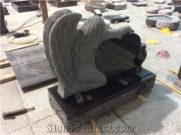 China Tombstone Factory-Nero Assoluto Shanxi Black Granite Angel Heart Headstone