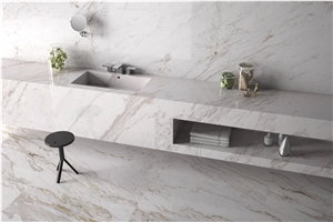 New Calacatta Gold Marble Tile Polished Hotel Bathroom Floor Project