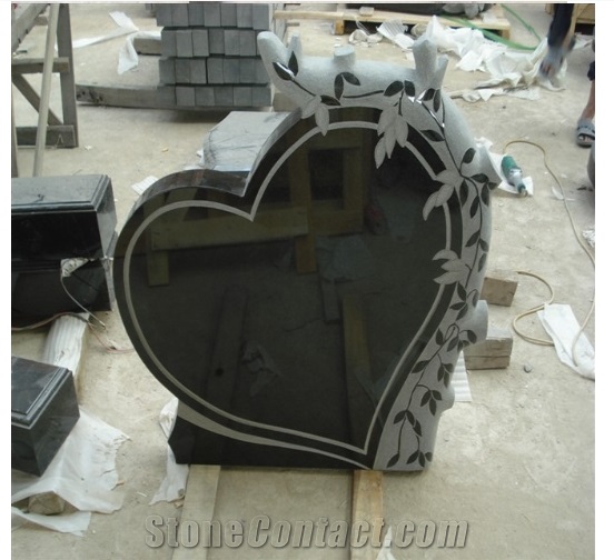 New Shanxi Black Granite Hand Engraving Heart Gravesotne / Headstone /Tombstone