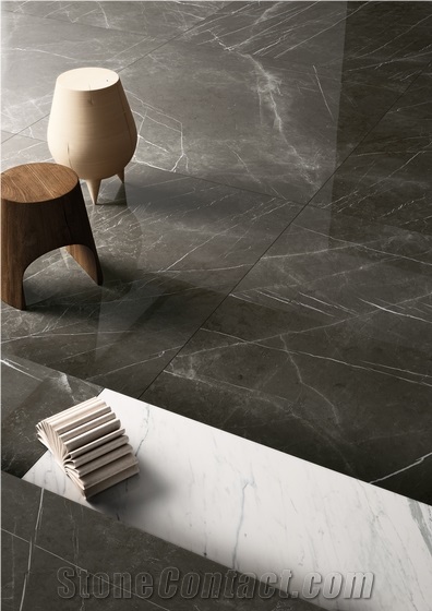 Pietra Grey Marble Tile Floor Pattern, Bathroom Wall