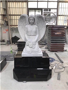 Tombstone Factory China Shanxi Black Granite Angel Heart Engraved Gravestone