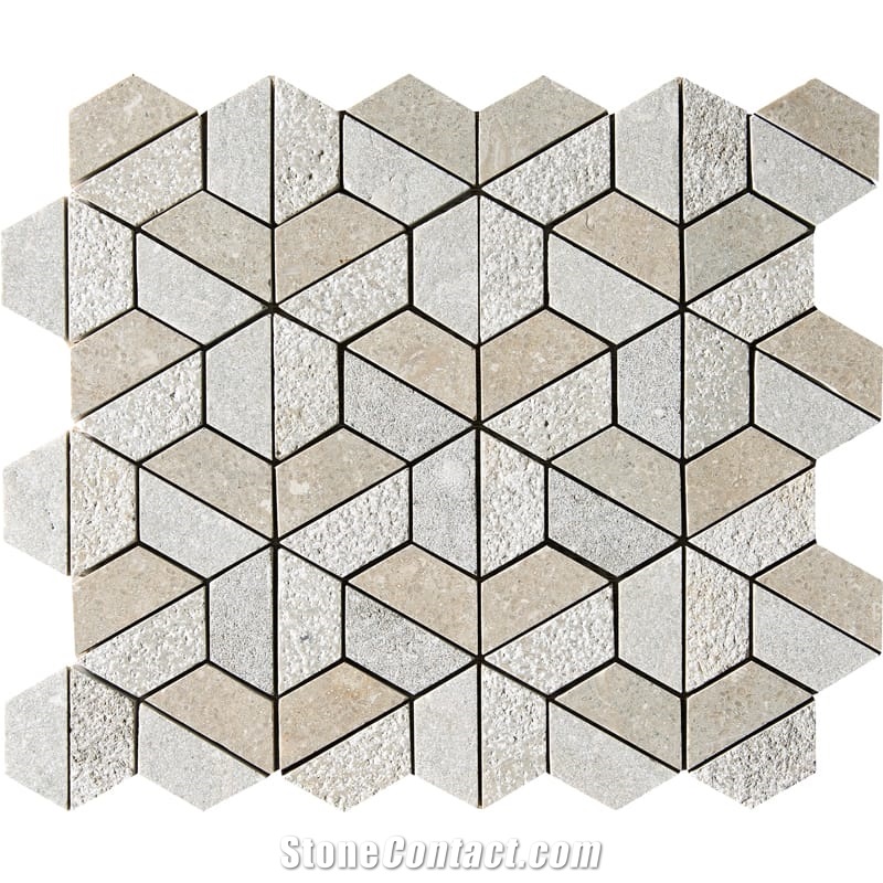 Seagrass Textured 3d Hexagon Marble Mosaic