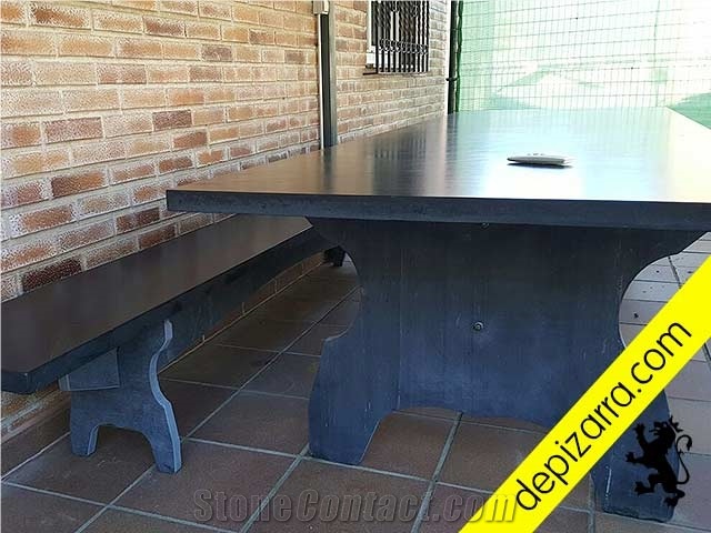 Sawn Natural Black Slate Table Set