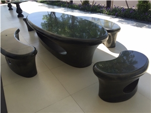 Chair Made by Black Basalt, Polished Surface Stone Outdoor Furniture