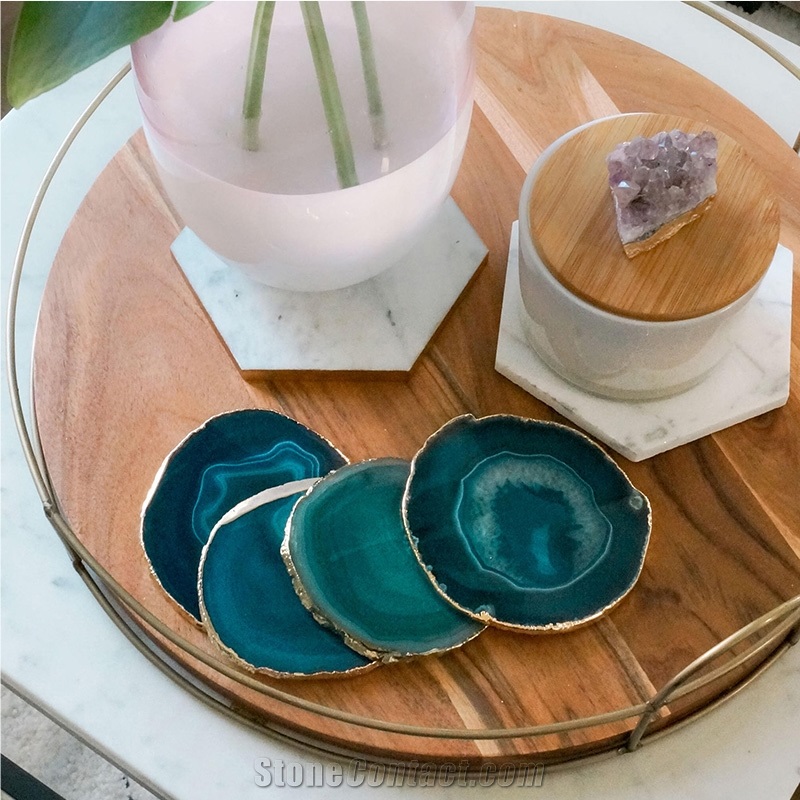Blue Semiprecious Stone / Gemstone Cup Tray / Plates for Coffee