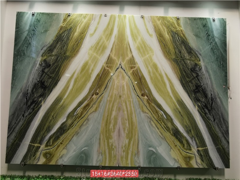 Fantasy Dream Mountain Green Marble Slab Wall Background