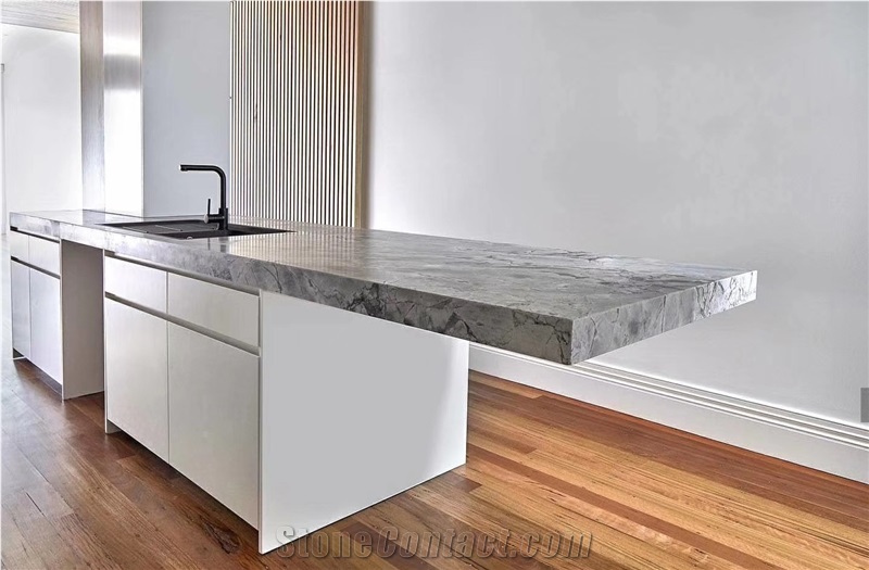 Armani Allure Silver Statuario Grey Marble Kitchen Countertop