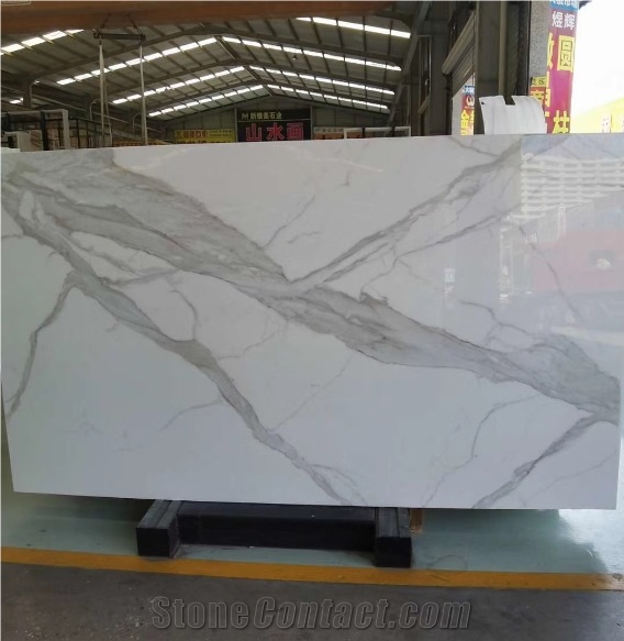 Artificial Nano Glass Stone Floor Tile / Calacatta White Artifcial Stone