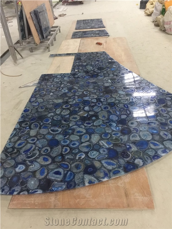 Backlit Blue Agate Semiprecious Stone Countertop