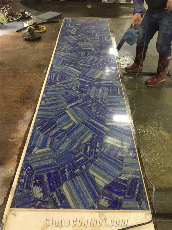 Blue Lapis Lazuli Agate Stone Bar Countertop,Commercial Backlit Reception Counter Top