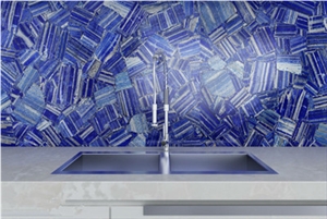 Blue Lapis Lazuli Gemstone Interior Table Design, Stone Furniture