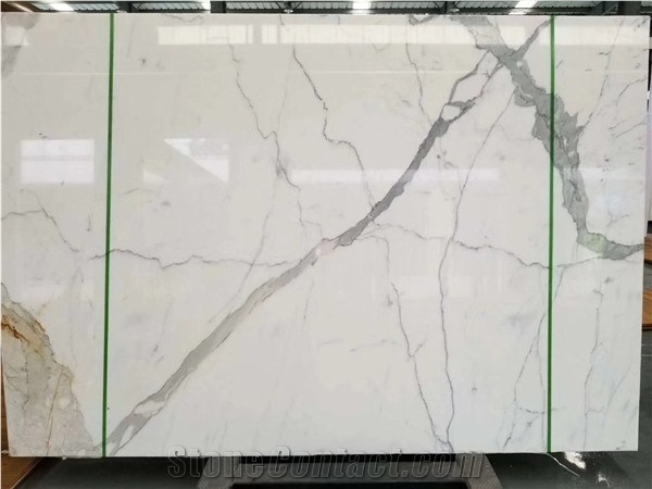 Calacatta Pearl White Marble Slab Hotel Wall Bookmatch